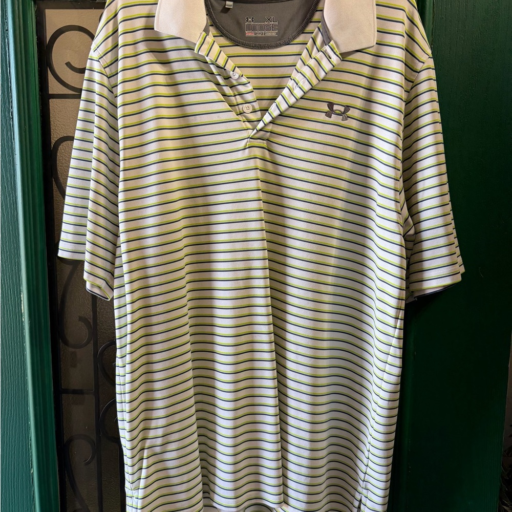 Under Armour Men's Polo Shirt - Yellow and Gray Stripes